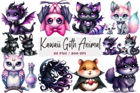 Download Kawaii Goth Animal Clipart Bundle - Clipart Collection