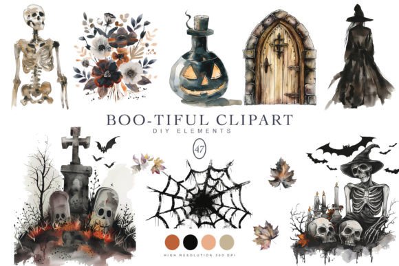Download Watercolor Halloween Spooky Clipart Set - Clipart Collection