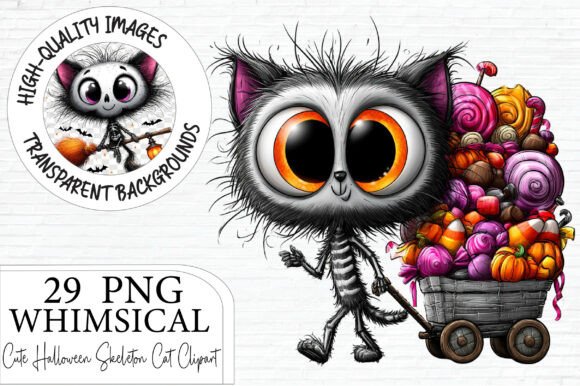 Download Cute Halloween Skeleton Cat Clipart - Clipart Collection