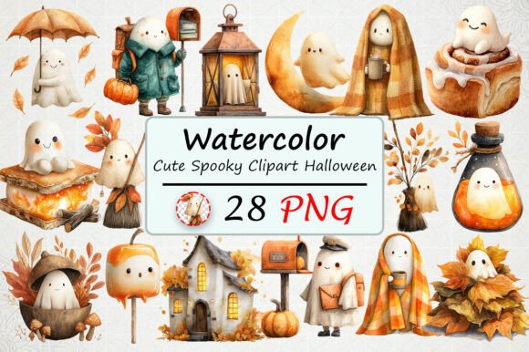 Download Watercolor Cute Spooky Clipart Halloween - Clipart Collection