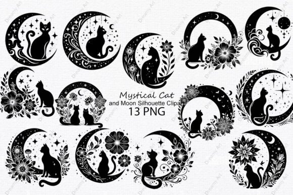 Download Mystical Cat and Moon Silhouette Clipart - Clipart Collection