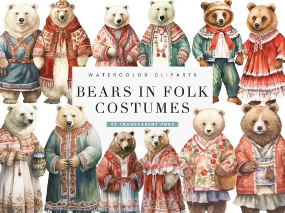 Download Bears in Folk Costumes Clipart Bundle - Clipart Collection