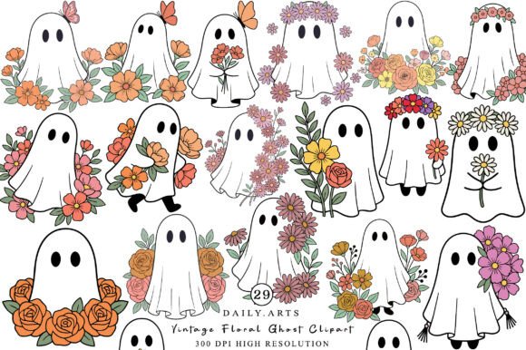 Download Vintage Floral Ghost Clipart Bundle - Clipart Collection