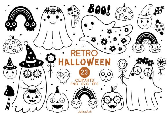 Download Black Groovy Retro Halloween Clipart - Clipart Collection