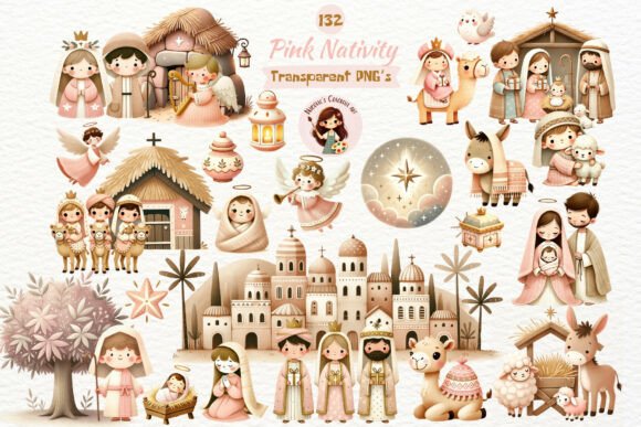 Download Watercolor Pink Nativity Scene Clipart - Clipart Collection