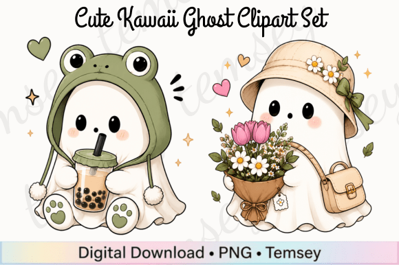 Download Cute Kawaii Ghost Clipart Set - Clipart Collection
