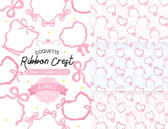 Download Coquette Ribbon Crest Clipart &amp; Patterns - Clipart Collection