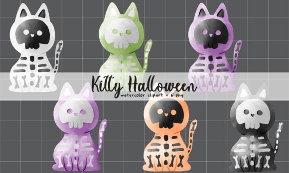 Download Halloween Kitty Skull Watercolor Clipart - Clipart Collection