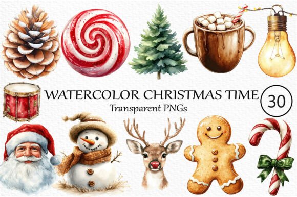 Download Watercolor Christmas Time Clipart - Clipart Collection