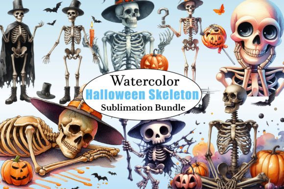 Download Watercolor Halloween Skeleton Clipart - Clipart Collection