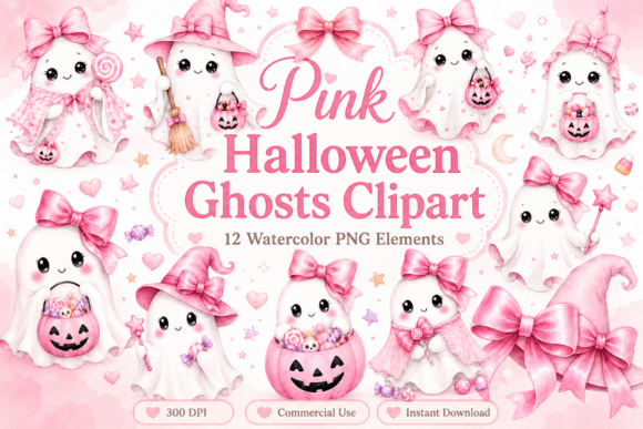 Download Pink Halloween Ghost Clipart Bundle - Clipart Collection