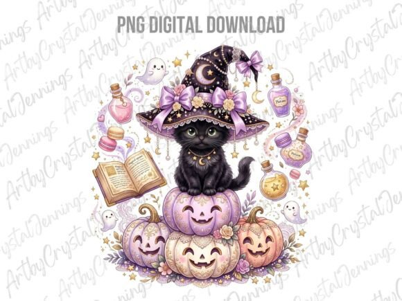 Download Cute Witch Cat Halloween Clipart PNG - Clipart Collection