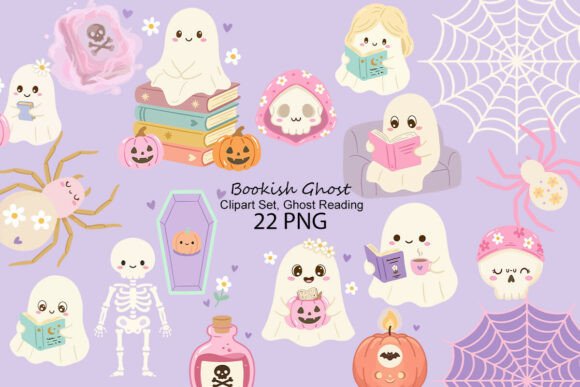Download Bookish Ghost Clipart Set, Ghost Reading - Clipart Collection