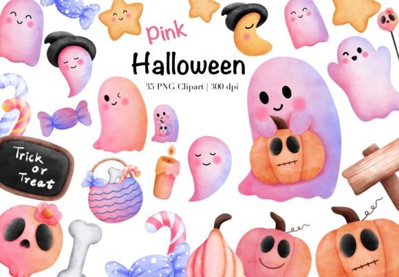 Download Watercolor Pink Halloween PNG Clipart. - Clipart Collection