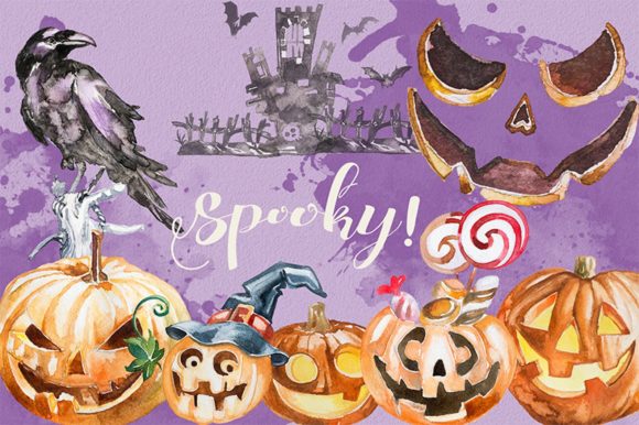 Download Watercolor Spooky Clipart Set - Clipart Collection