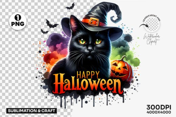 Download Happy Halloween Black Cat Witch Clipart - Clipart Collection