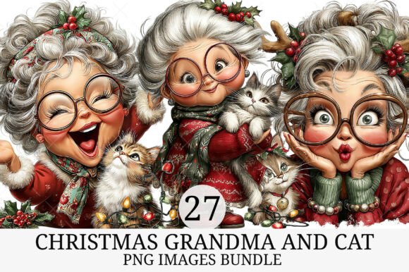 Download Christmas Grandma and Cat PNG Clipart - Clipart Collection