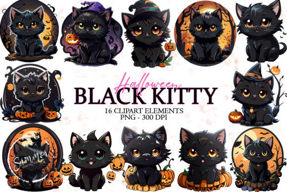 Download Cute Halloween Black Kitty Cat Clipart - Clipart Collection