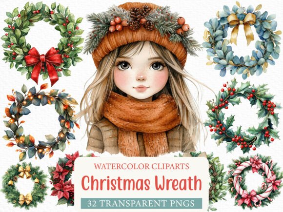 Download Watercolor Christmas Wreath Clipart - Clipart Collection