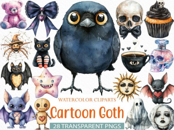 Download Watercolor Cartoon Goth Clipart Bundle - Clipart Collection