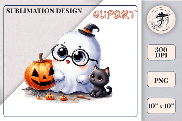 Download Ghost and Black Kitty Halloween Clipart - Clipart Collection