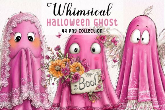 Download Whimsical Halloween Pink Ghost Clipart - Clipart Collection