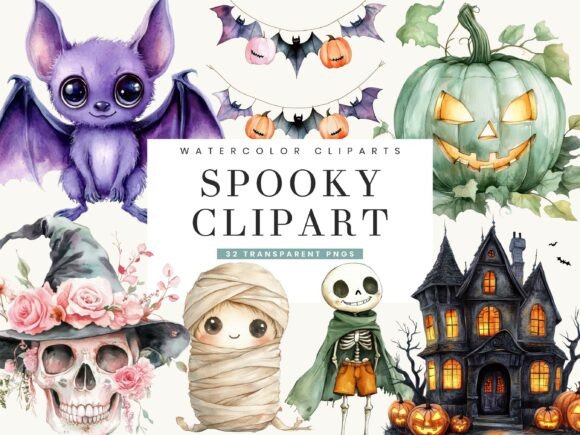 Download Watercolor Spooky Clipart Bundle - Clipart Collection